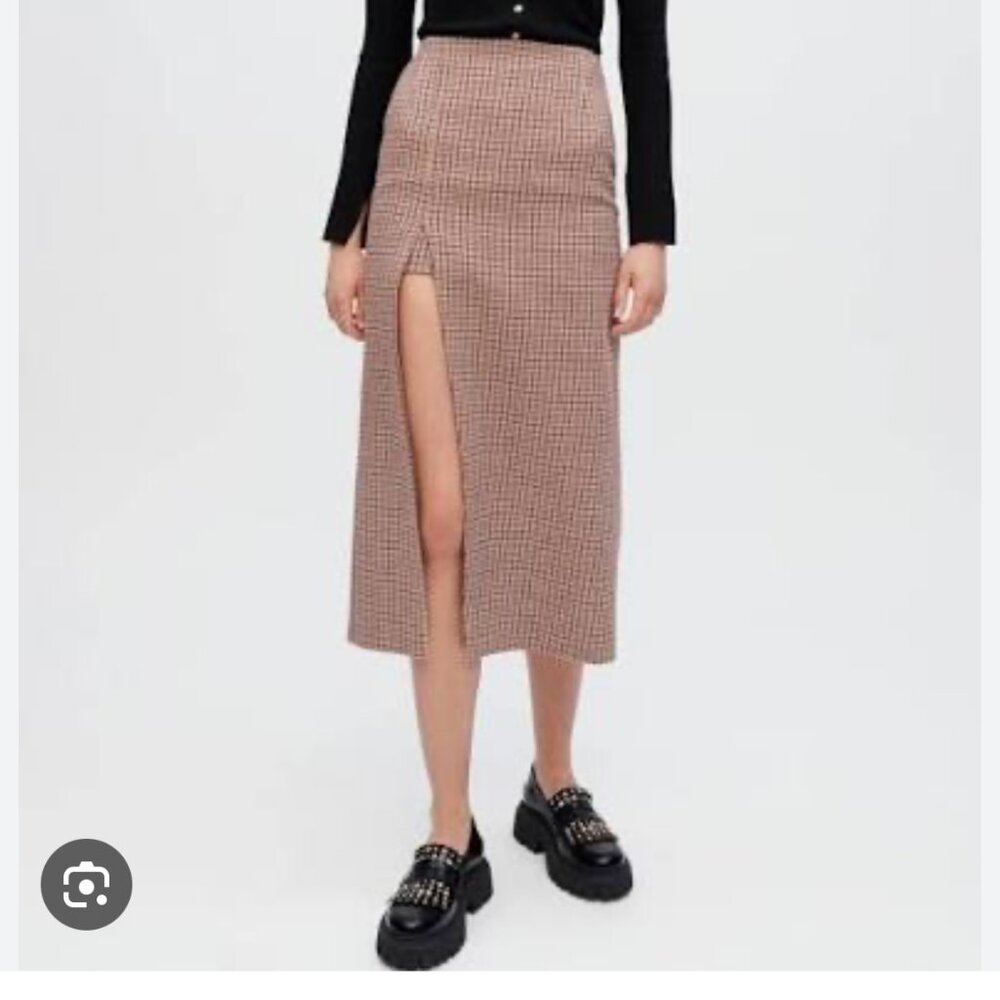 MAJE Made In France Houndstooth Midi Skirt, size 36